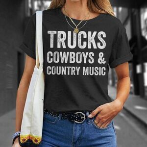 American Highway Trucks Cowboys & Country Music Black Graphic Tee Large Western